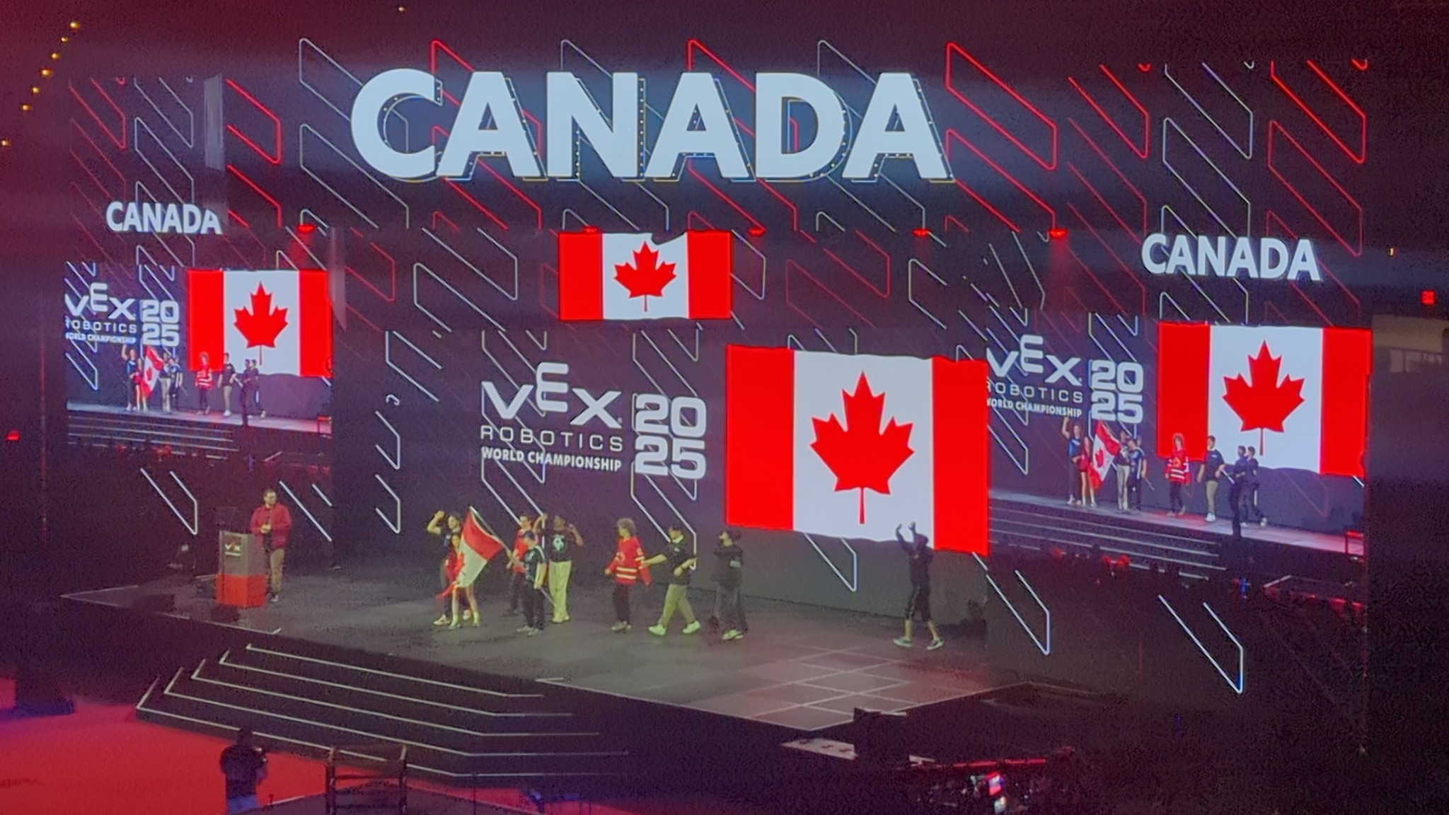 Canadian teams on stage at VEX Worlds parade of nations